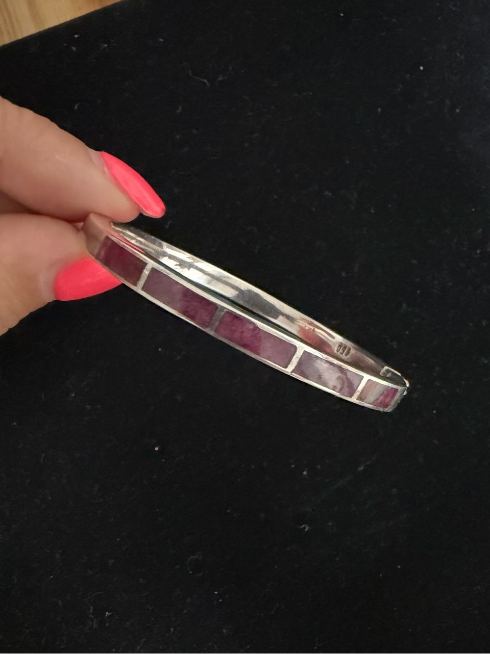 950 silver vintage purple spiney hinged bangle bracelet